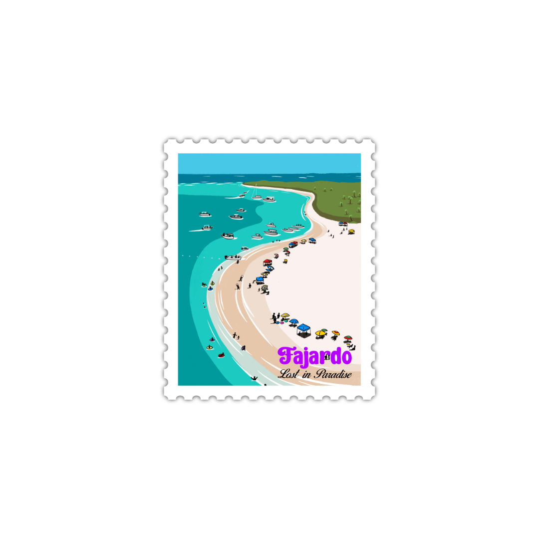 Puerto Rico, Puro Paradise, stickers, stamps, stamp book, book, cities, towns, collectibles, Fajardo, stamp, sticker
