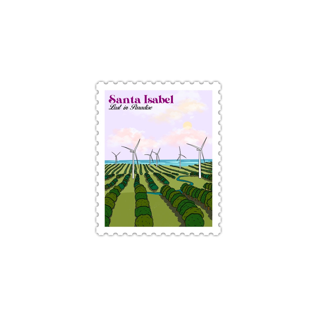 Puerto Rico, Puro Paradise, stickers, stamps, stamp book, book, cities, towns, collectibles, Santa Isabel, stamp, sticker