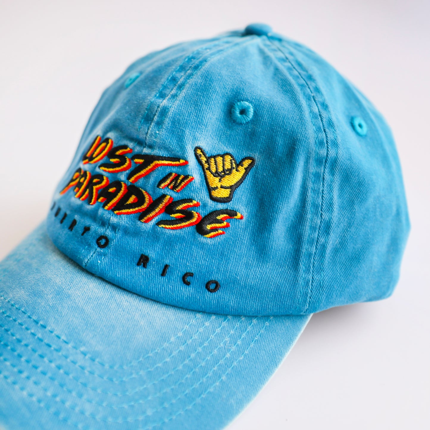 Lost in Paradise, Classic, Puro Paradise, Puerto Rico, dad hat, clothing, blue, hat, Shaka hand