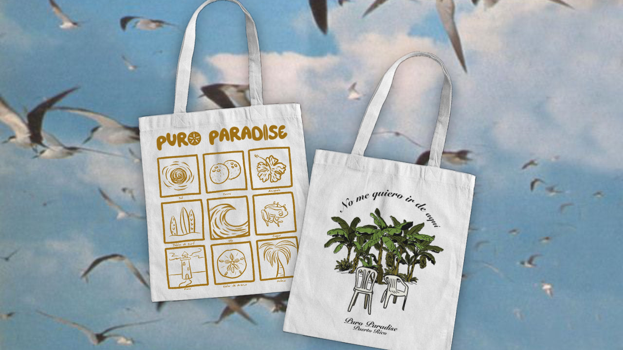 New Tote Bags: Coastal Mosaic & “No Me Quiero Ir de Aquí"