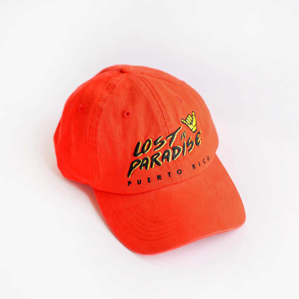 Lost in Paradise, Classic, Puro Paradise, Puerto Rico, dad hat, clothing, red, hat, Shaka hand