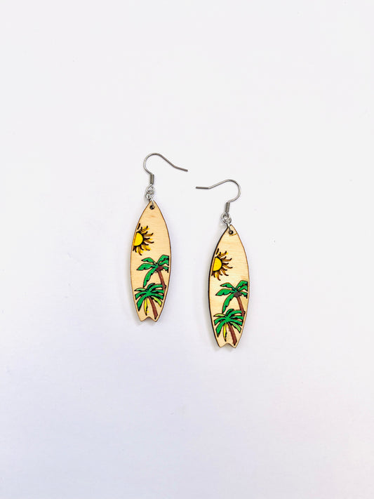 Wooden Surfboard Earrings