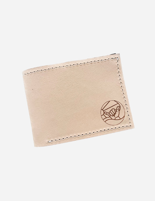 Hand made men’s beige leather wallet with Puro Paradise logo