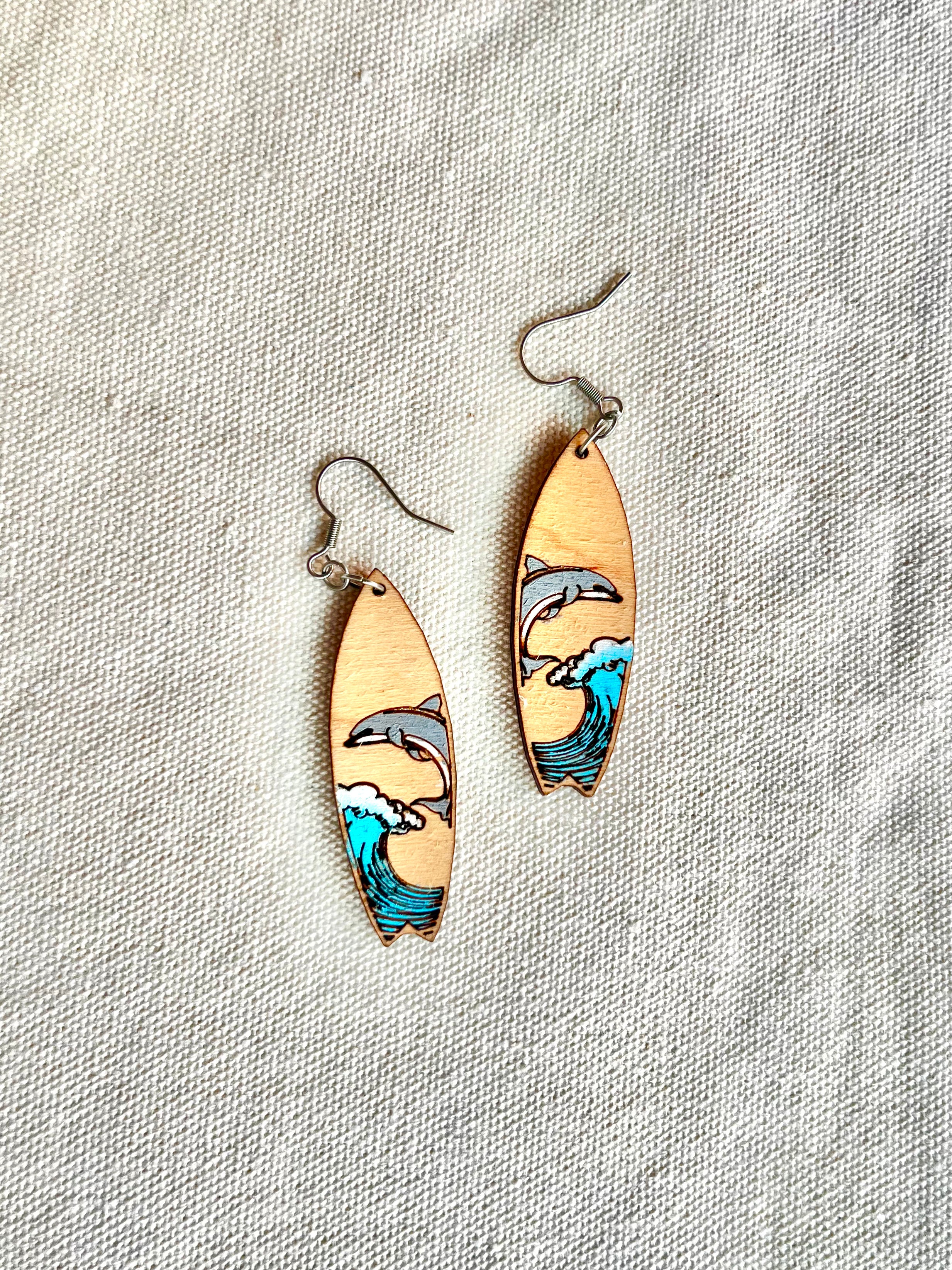 Wooden Surfboard Earrings