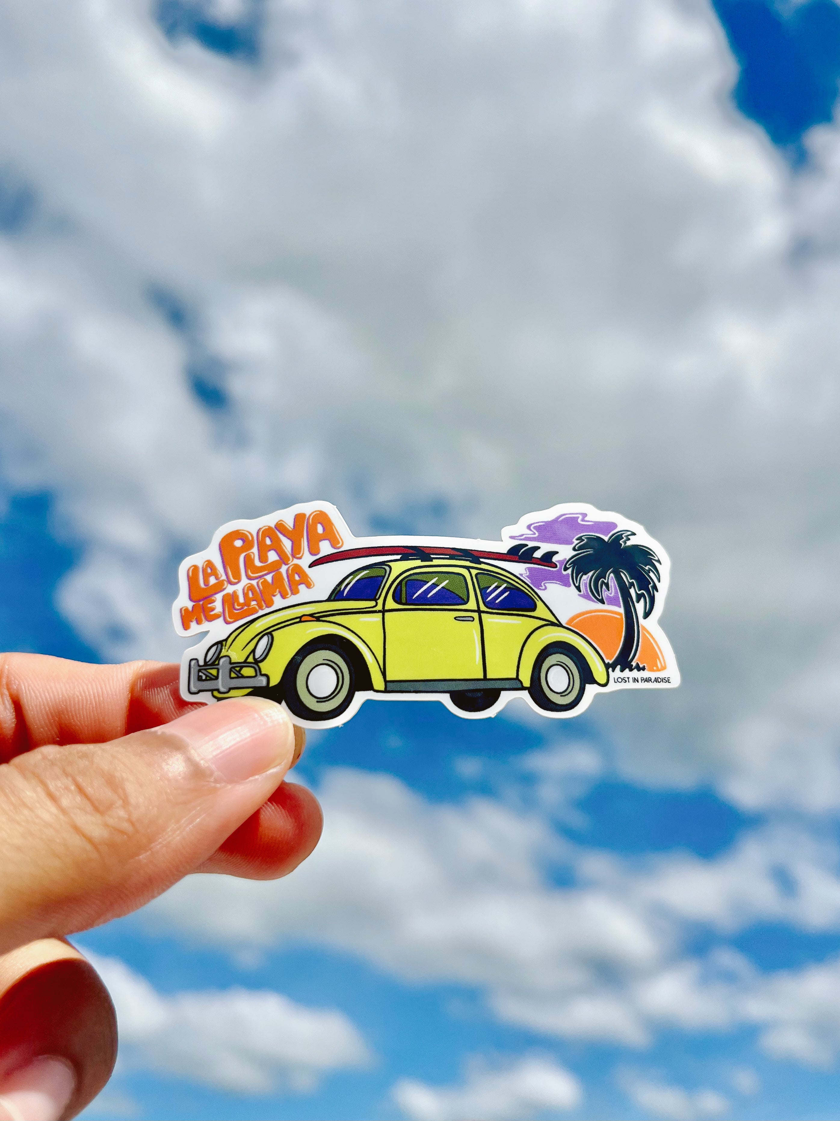 Sticker, beach, volky, Puerto Rico, puro paradise, sticker, premium, waterproof, weatherproof, Volkswagen, Palm tree, la playa me llama, surfboard