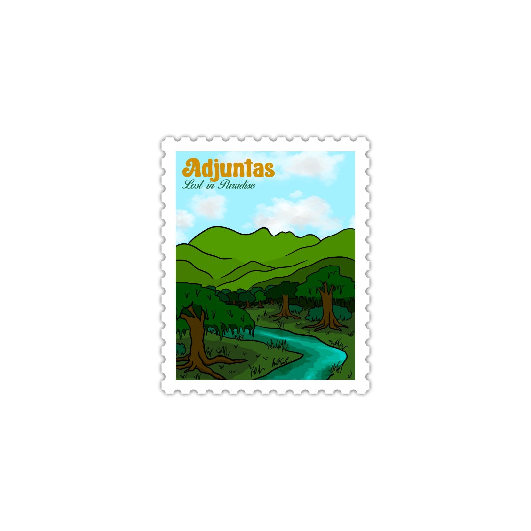 Puerto Rico, Puro Paradise, stickers, stamps, stamp book, book, cities, towns, collectibles, Adjuntas, stamp, sticker