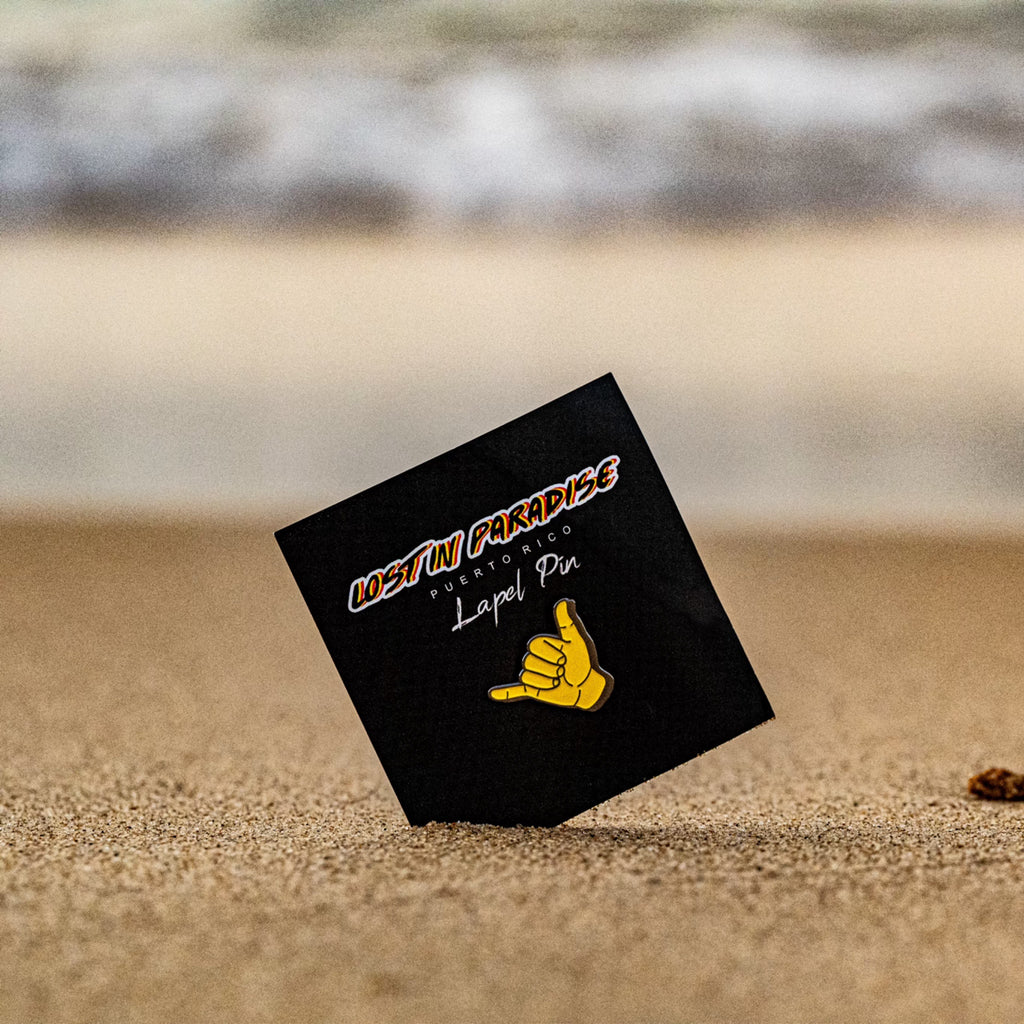 Puerto Rico, Puro Paradise, lapel pin, metal pin, pin, shaka hand, hang loose