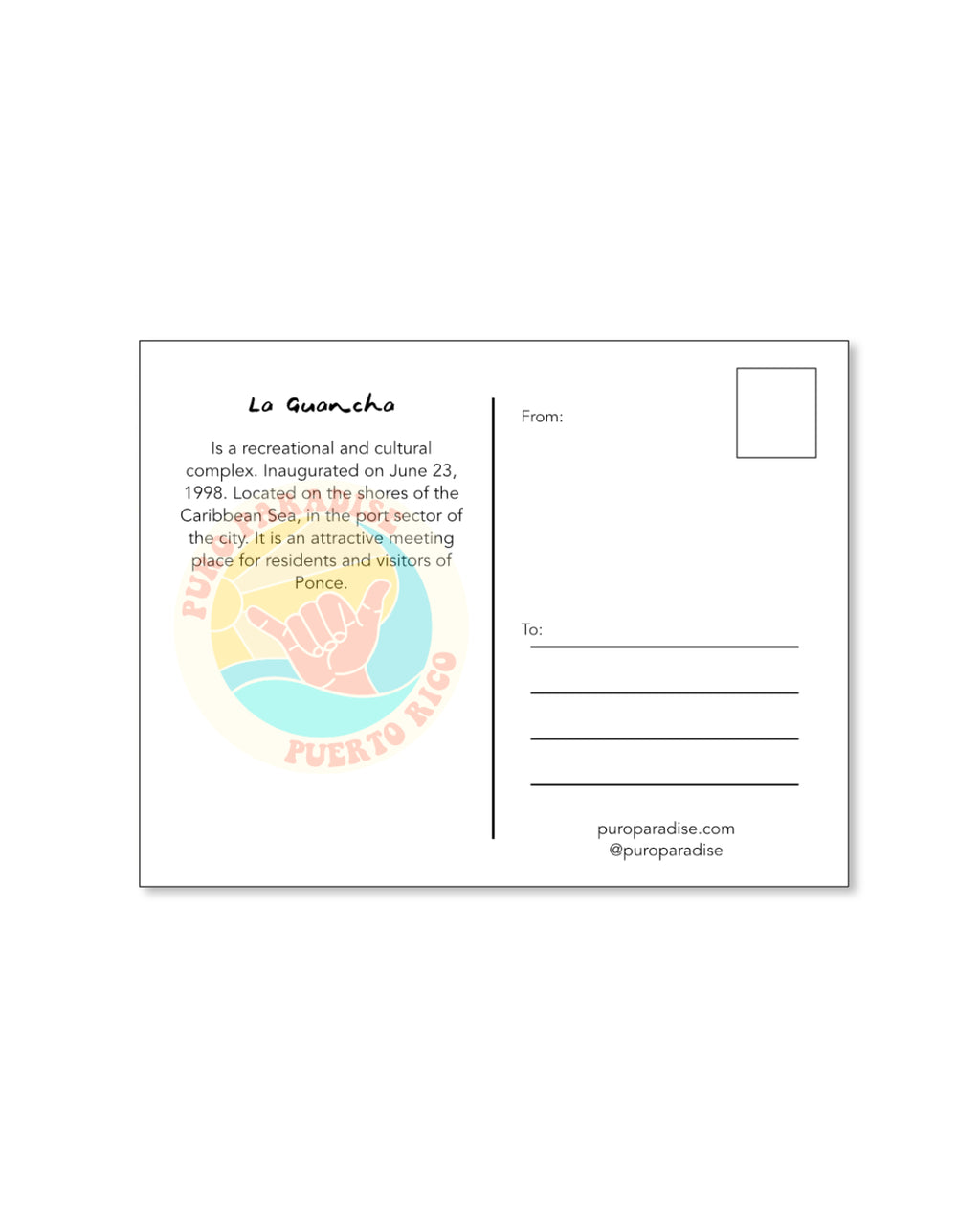 Puro paradise, Puerto Rico, postcard, La Guancha, playa de Ponce, Ponce, gift, postal, board walk