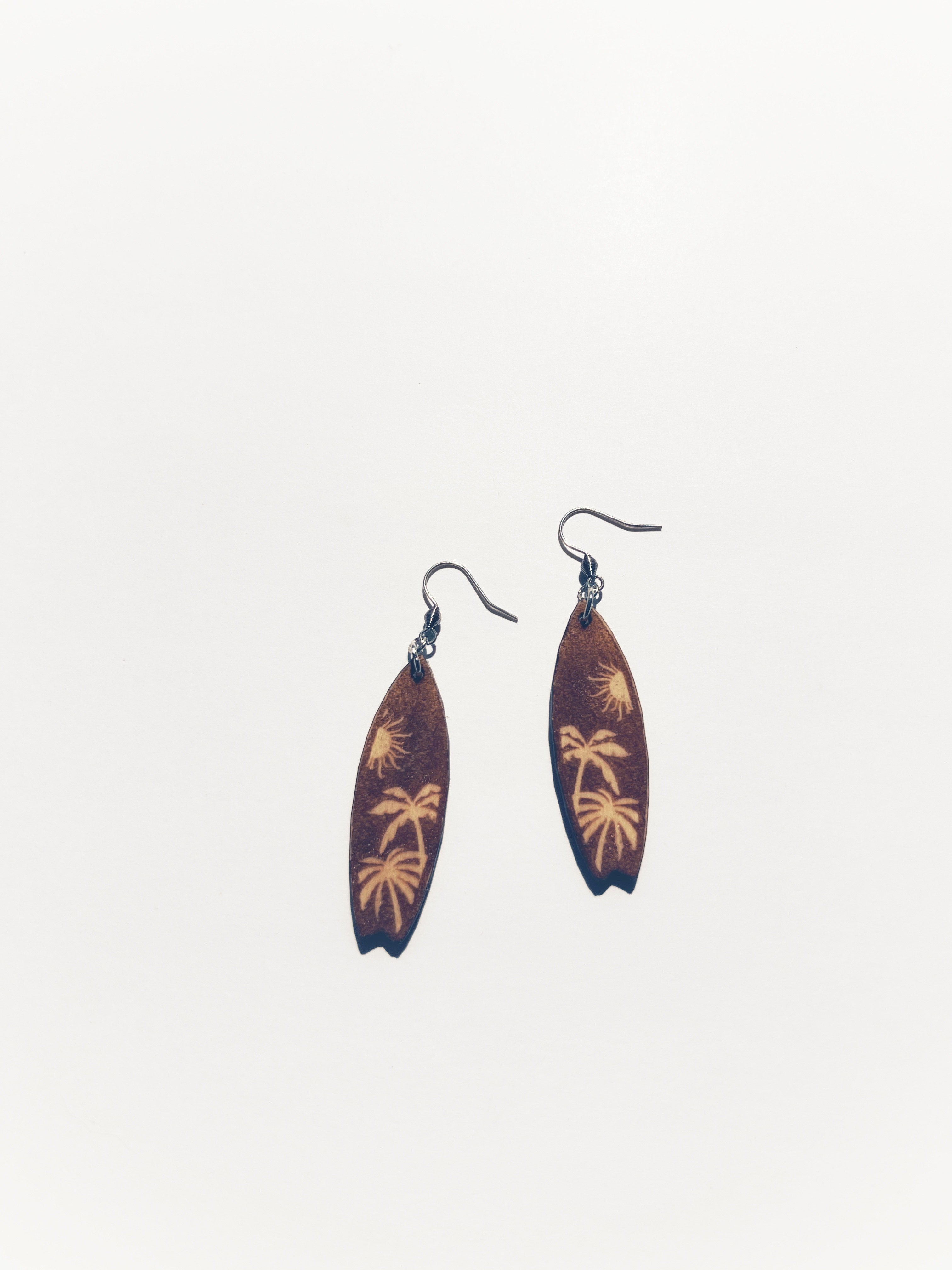 Wooden Surfboard Earrings