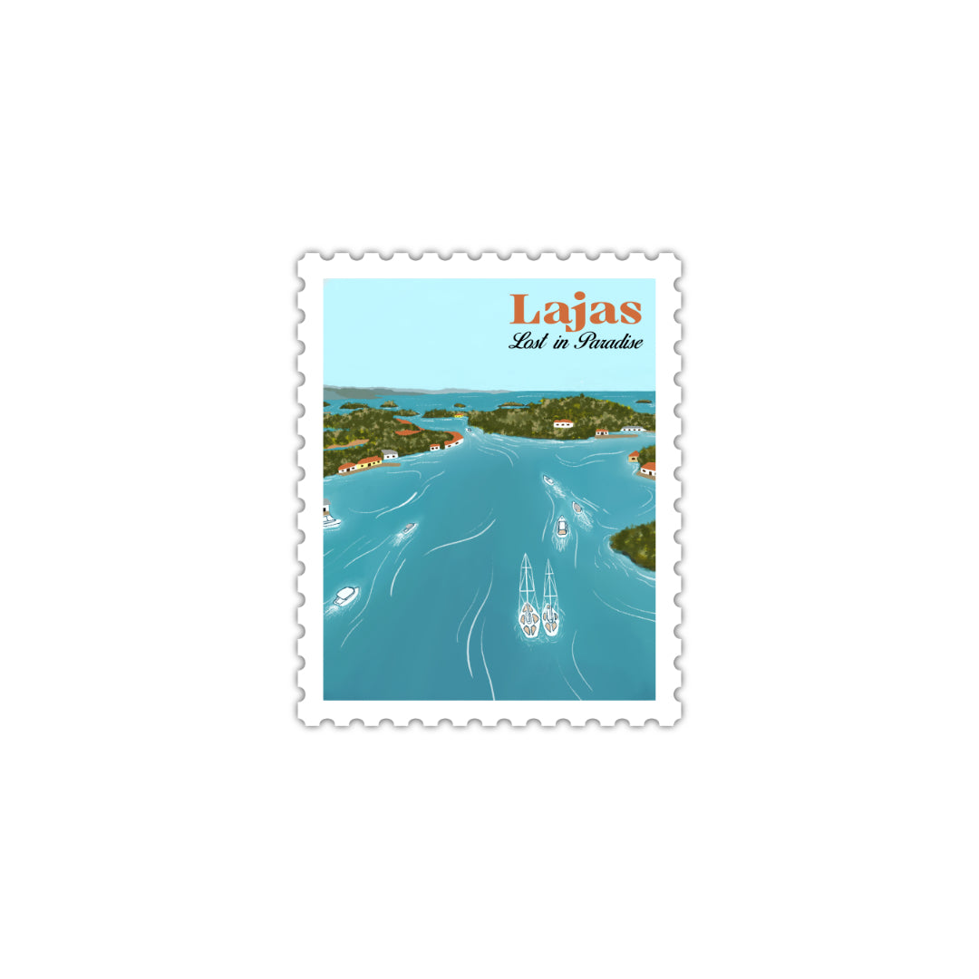 Puerto Rico, Puro Paradise, stickers, stamps, stamp book, book, cities, towns, collectibles, Lajas, stamp, sticker