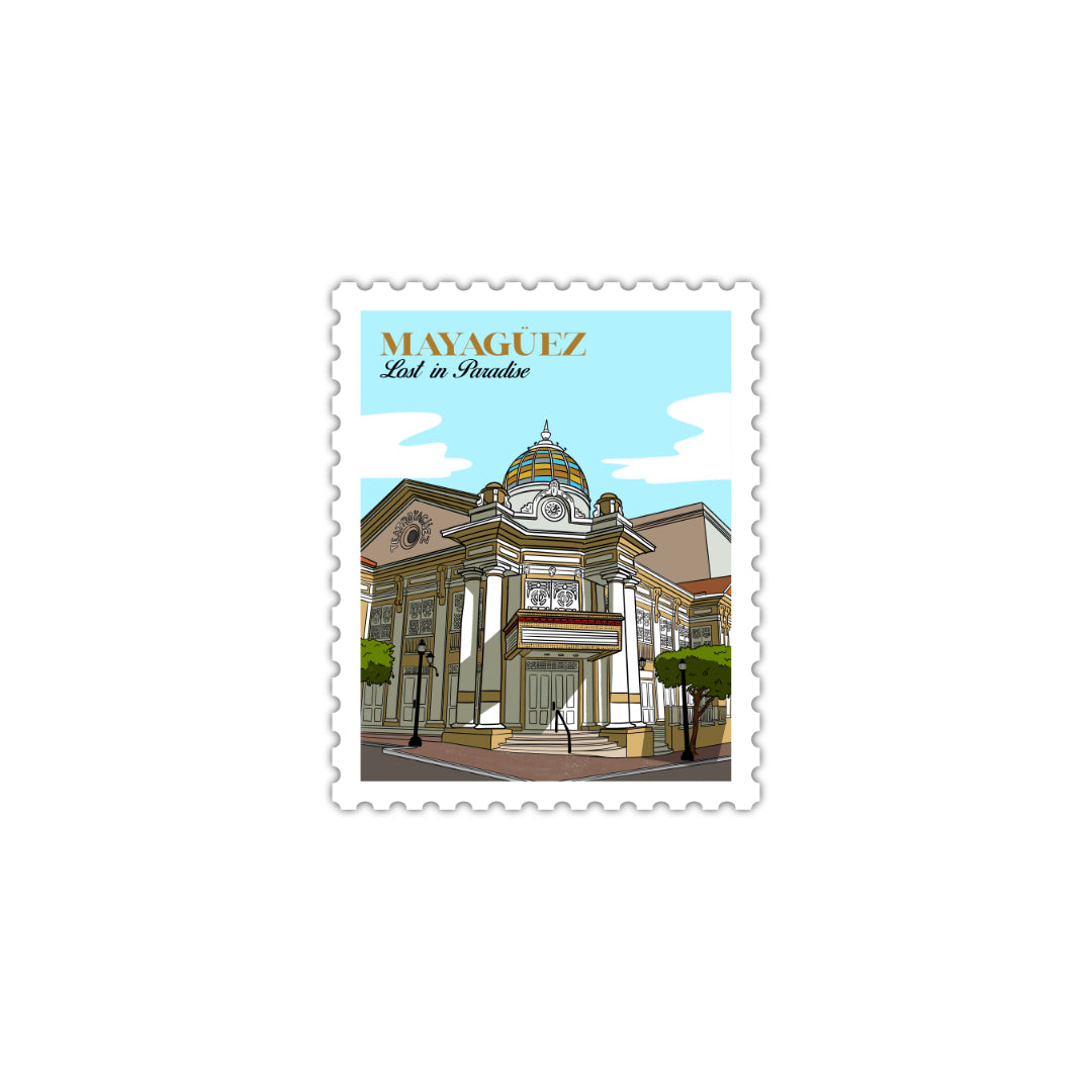 Puerto Rico, Puro Paradise, stickers, stamps, stamp book, book, cities, towns, collectibles, Mayagüez, stamp, sticker