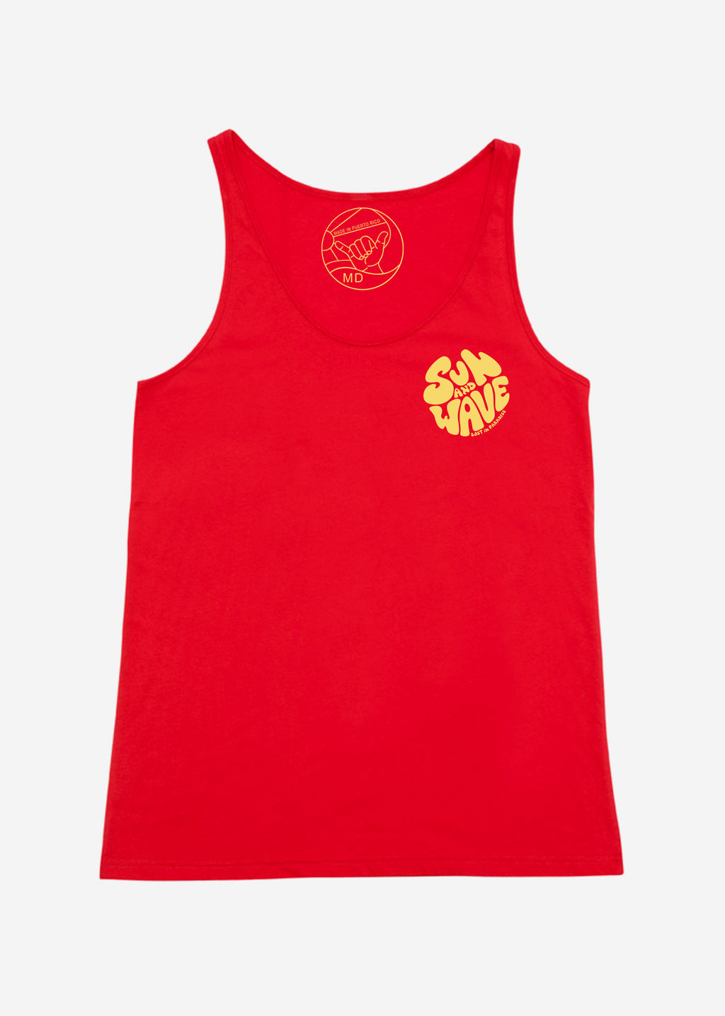 Sun and Wave,  Mens, red, yellow, Tank Top,  Puro Paradise, Puerto Rico, camiseta, clothing