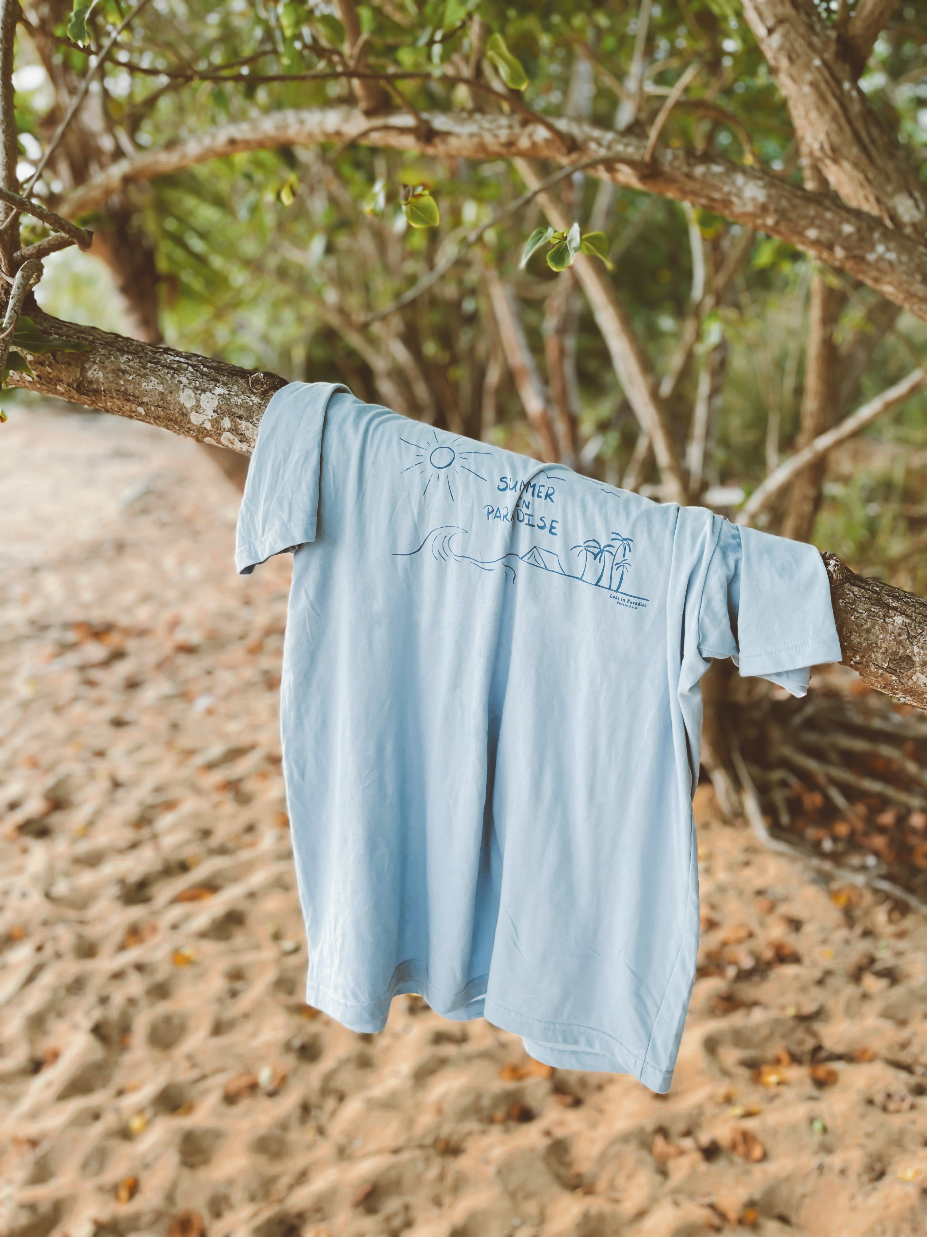 Summer in Paradise Tee, Puro Paradise, Puerto Rico, camiseta, t-shirt, clothing, unisex, blue, art