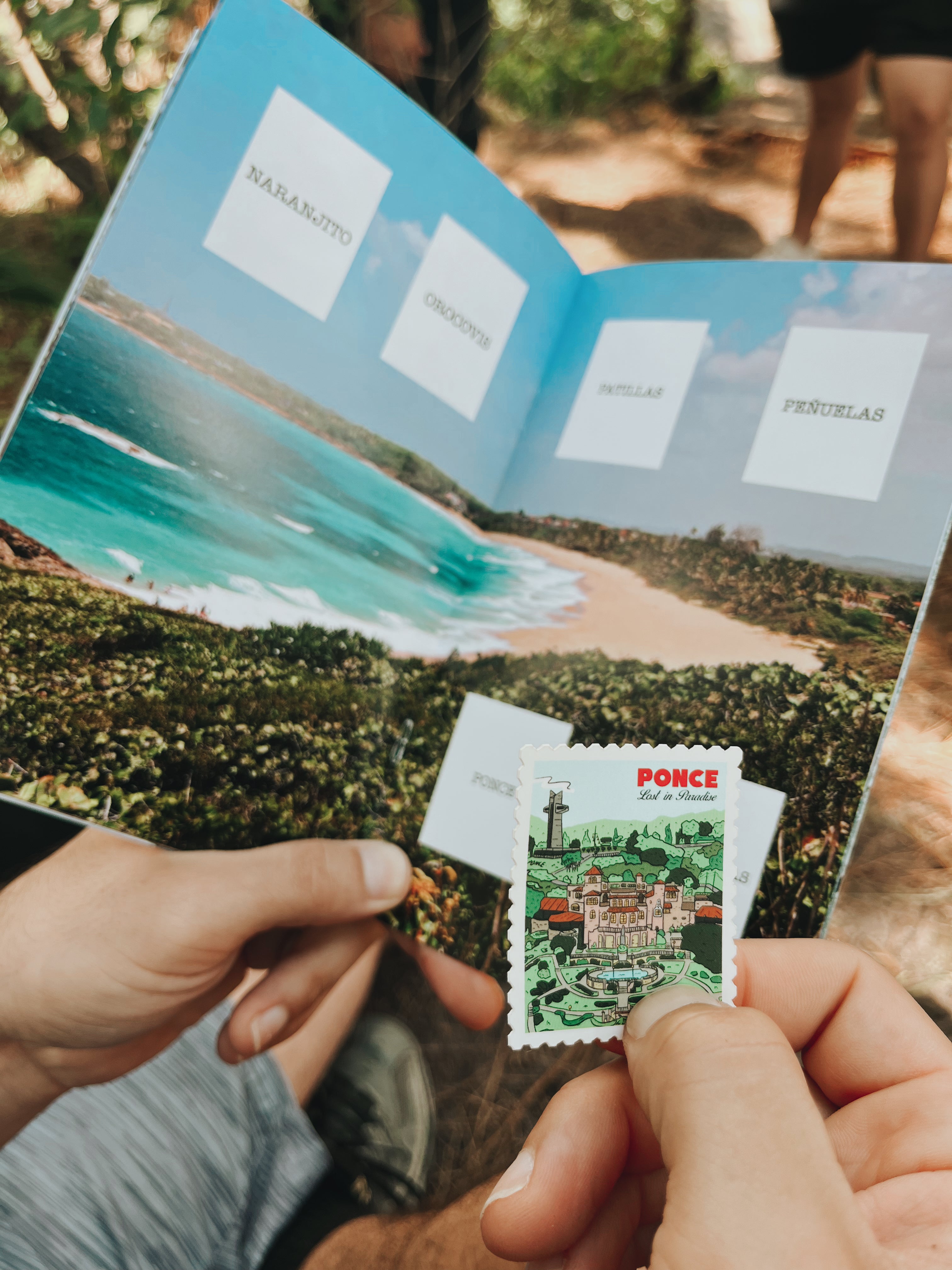 Puerto Rico, Puro Paradise, stickers, stamps, stamp book, book, cities, towns, collectibles