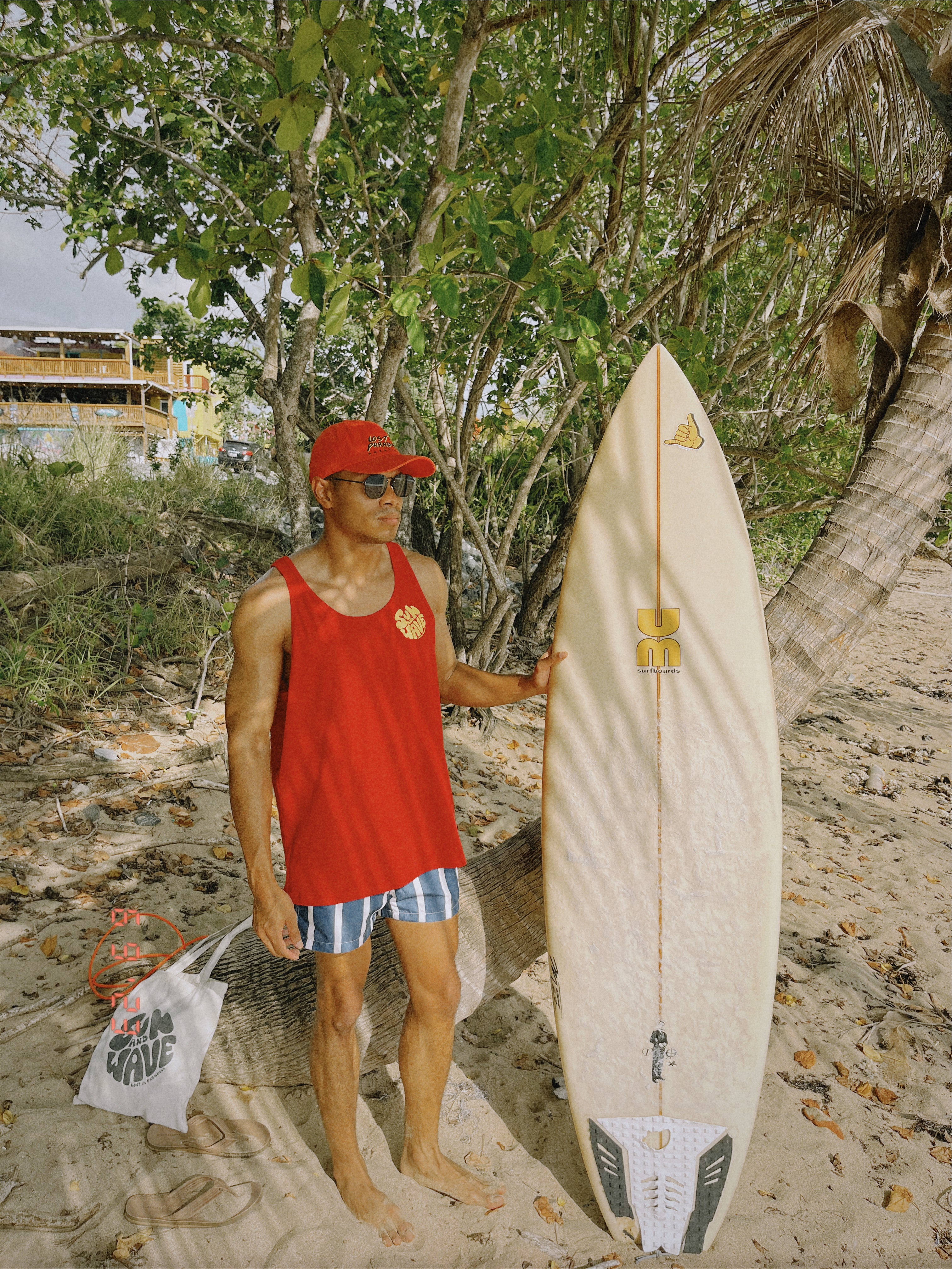 Sun and Wave,  Mens, red, yellow, Tank Top,  Puro Paradise, Puerto Rico, camiseta, clothing