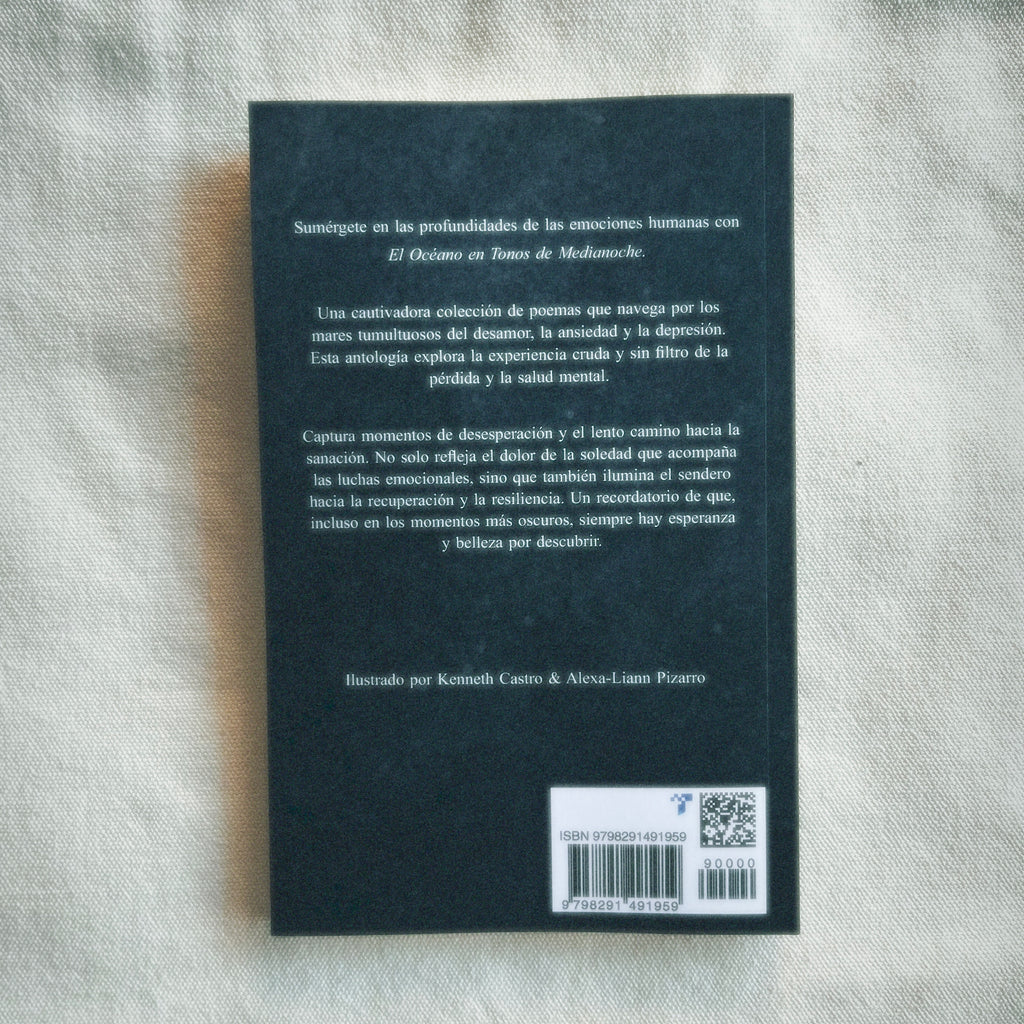 Back cover of a book with text and a barcode on a textured surface