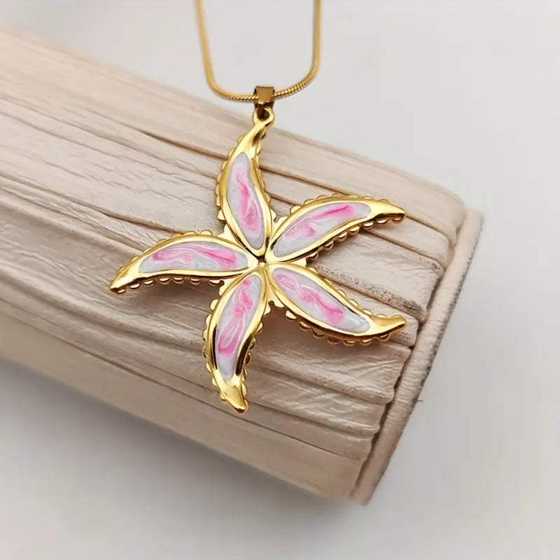 Gold and pink starfish pendant 