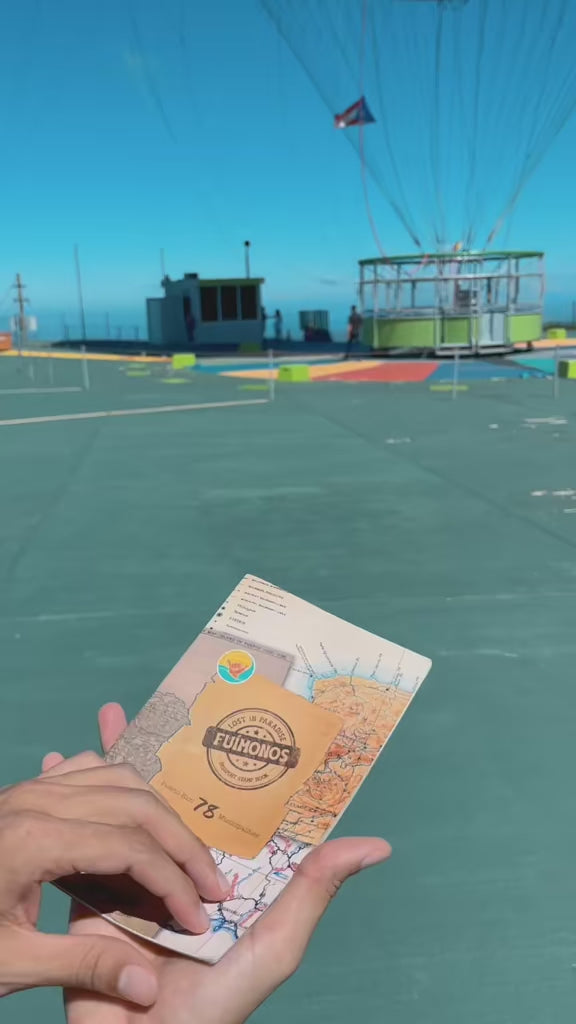 Stamp book with hot air ballon in the background