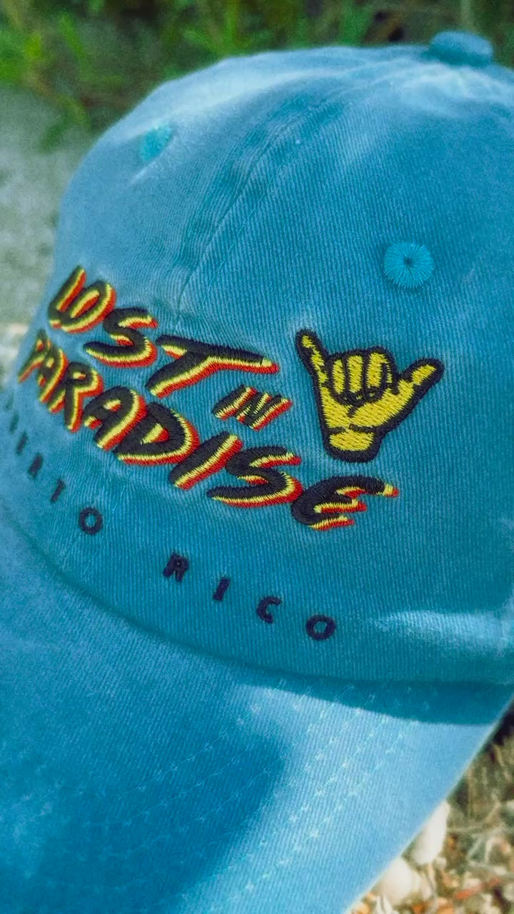 Lost in Paradise, Classic, Puro Paradise, Puerto Rico, dad hat, clothing, blue, hat, Shaka hand