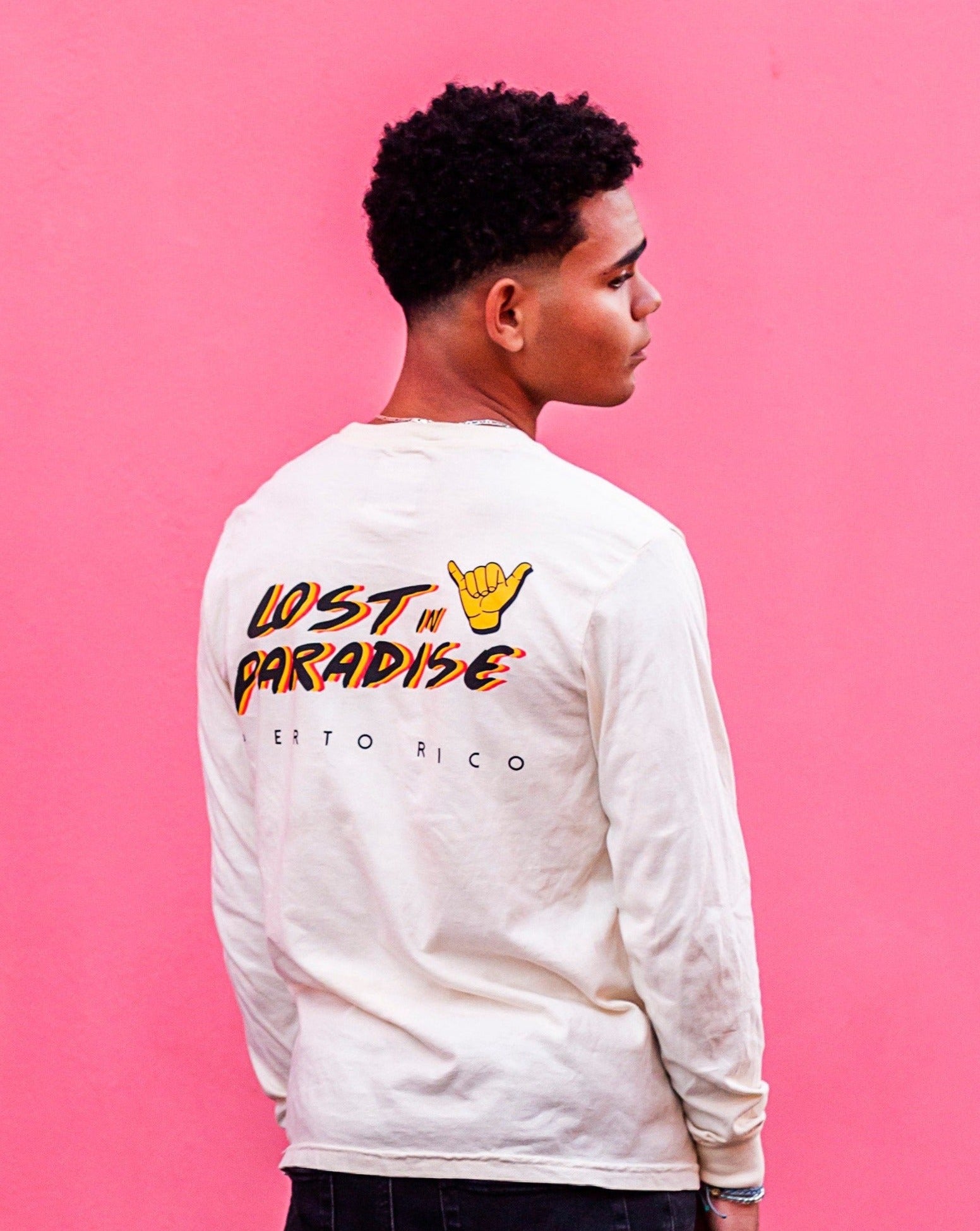 Classic Long Sleeve Tee, Lost in Paradise, Puro Paradise, Puerto Rico, camiseta, t-shirt, clothing, unisex, shaka hand